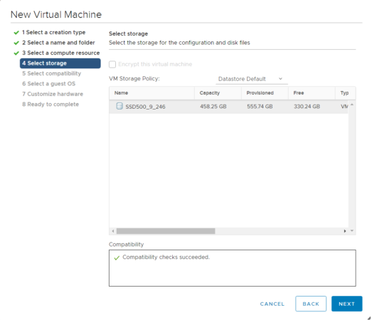 Выбор места хранения виртуальной машины VMware