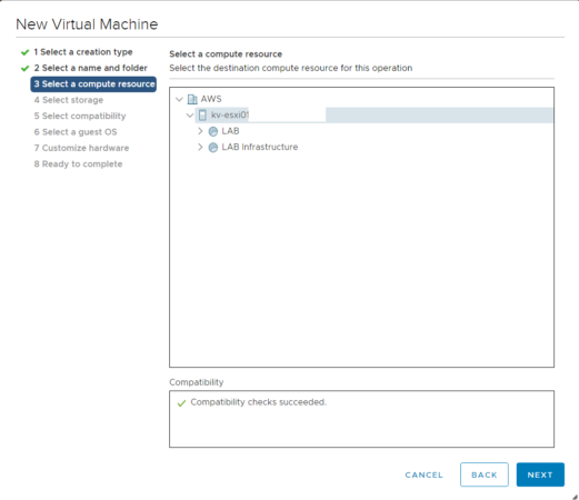 Выбор ресурсного пула для виртуальной машины VMware