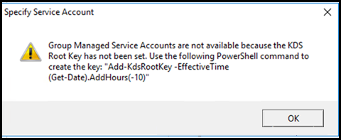 Group Managed Service Accounts are not available because the KDS Root Key has not been set
